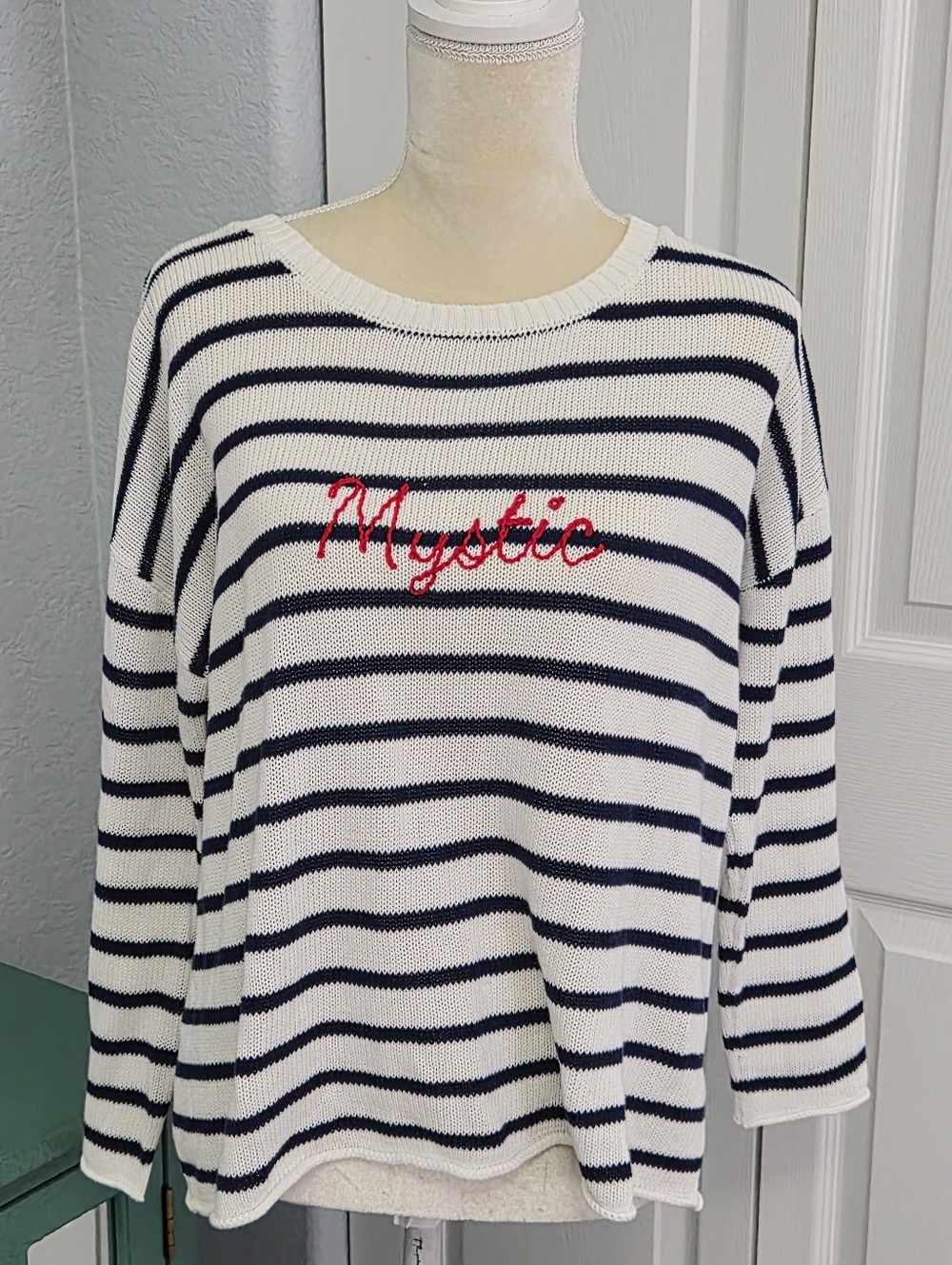 Pink Pineapple Coastal Striped Cotton Sweater Mystic S
